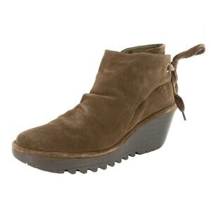 Fly London Yebi Boots Womens Siz3 7.5 Brown Suede Scrunch Ankle Boots 500788004